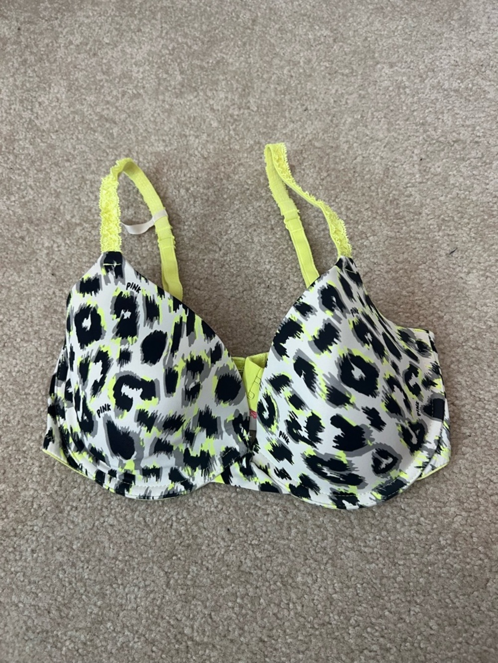 PINK Victoria's Secret  Neon Leopard Wear Everywhere Demi Underwire Bra